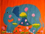 Indian folk Art Elephant In Pond Scene | Gond Artwork