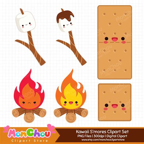 Kawaii S'mores Clipart - Cute Smore Clip Art Set - Instant Download ...
