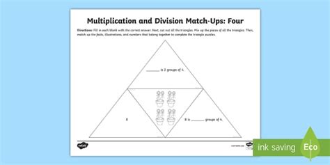 Multiplication and Division Match-Ups: Four Worksheet