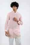 Buy Pink Handloom Cotton Embroidery Safari Animal Kurta For Men by ...
