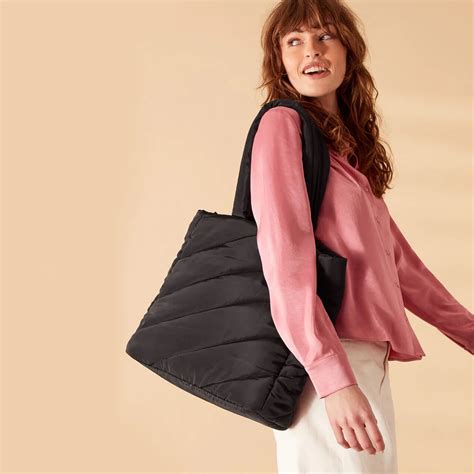 Buy Recycled Nylon Balck Quilted Shopper Bag Online - Accessorize India