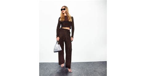 Brown Metallic Plisse Pleat Wide Leg Trousers | New Look