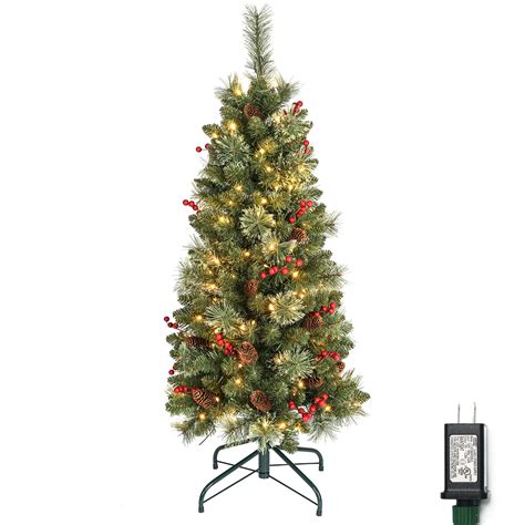 4 ft Prelit Christmas Tree with 150 LED Lights, 230 Branch Tips & Metal ...