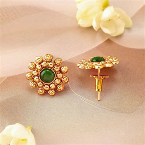 Rubans 22K Gold-Plated Emerald Green Studded Traditional Choker Neckla