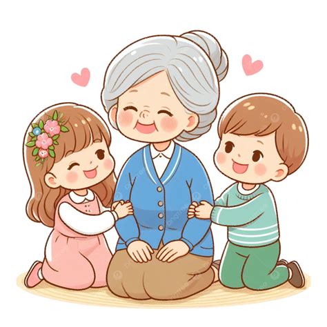 Grandmother With Grand Children Clipart, Granny, Grandmother, Cartoon ...