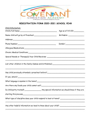 Fillable Online REGISTRATION FORM 2020-2021 SCHOOL YEAR Fax Email Print ...