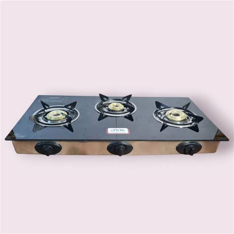 skm 3 Burner Auto Ignition Glass Top Black Glass Automatic Gas Stove ...