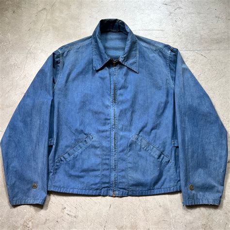 40's~ HERCULES ヘラクレス コットンポプリンスポーツジャケット 後染め インディゴ染 ワークジャケット スウィングトップ ...