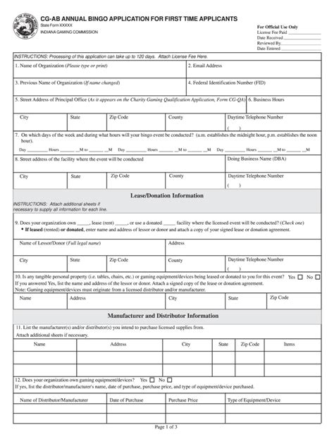 IN CG-AB Annual Bingo Application for First Time Form - Fill Online ...