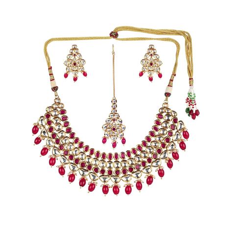 Buy Voylla Kundan Gold Plated Brass Jewellery Set Online