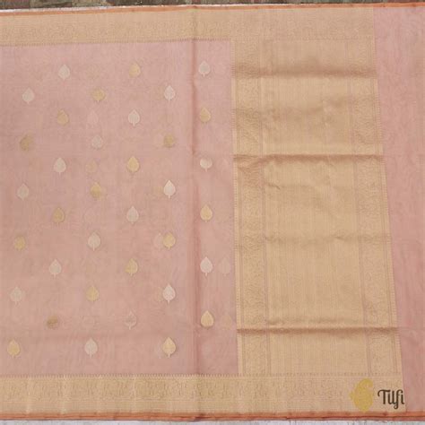 Coral Pink Pure Kora Silk Handwoven Banarasi Saree - Tilfi