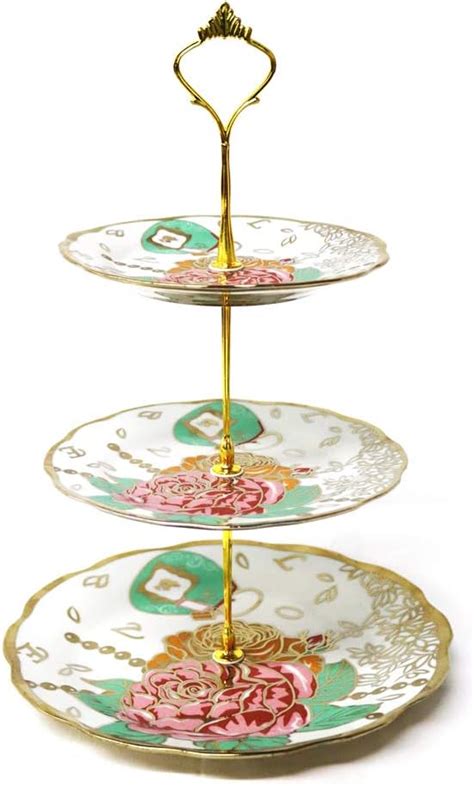 LANGY Ceramic 3-Layer Cake Stand with Flower Design for India | Ubuy