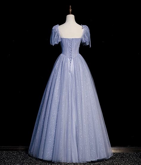 Blue Tulle Beaded Floor Length Prom Dress · Little Cute · Online Store ...