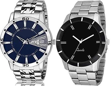 Acnos® Premium Black and Blue Dial Analogue Watches for Men Pack of 2 ...