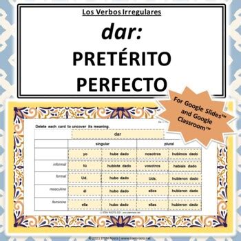 Dar (Preterite Perfect) Conjugation | Spanish Irregular Verbs | Google ...