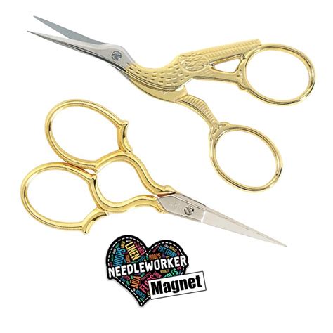 Gingher Embroidery Scissors with Sheaths. Vintage Gold Stork and ...