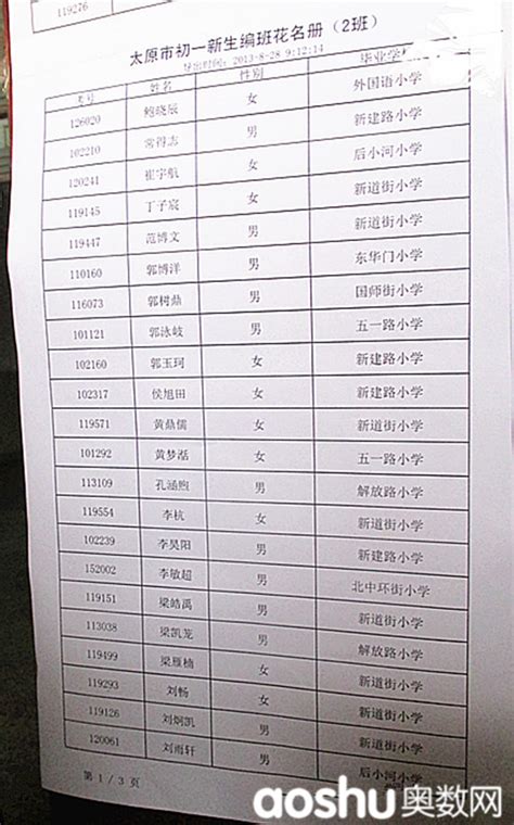 省实验中学8月28日新初一分班名单（2班）_省 实 验_太原奥数网