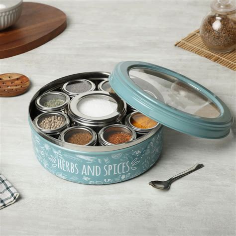 Dudki 9-in-1 Stainless Steel Spice Box Moss Green Color – Leather ...