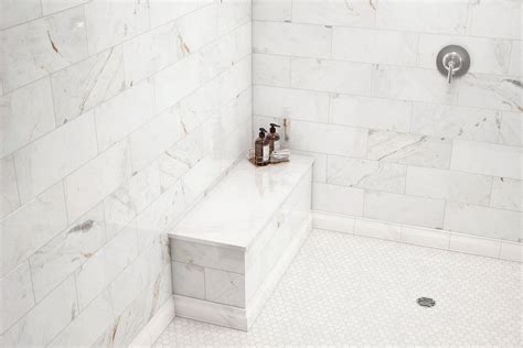 Bianco Orion Marble Rectangle Shower Bench | Floor and Decor