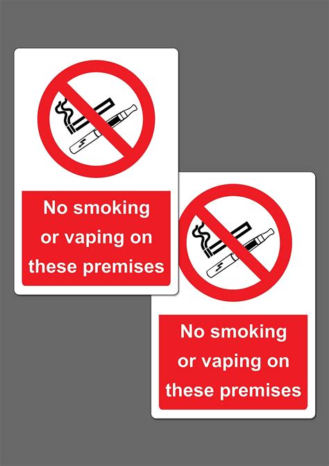 No smoking or vaping on these premises Safety sign Pack of 2-1mm ...