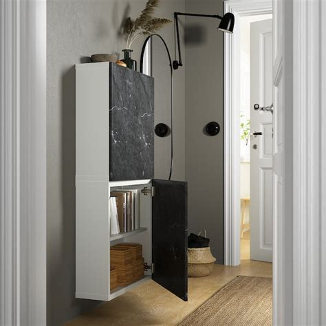 BESTÅ wall cabinet with 2 doors, white Bergsviken/black marble effect ...