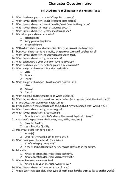 Character Questionnaire | Writer Problems | Happy Moments