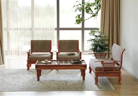Buy Eterna 2+1+1 Seater Wooden Sofa (Teak Finish) Online in India ...