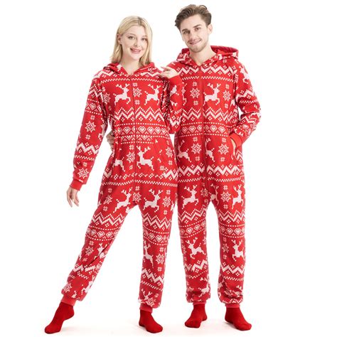 Amazon.com: Giggling Getup Red Women Adults Christmas Pajamas with Hood ...