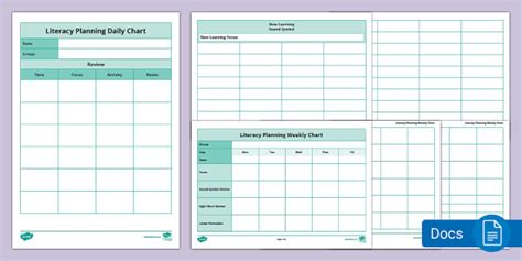 Literacy Lesson Planning Charts