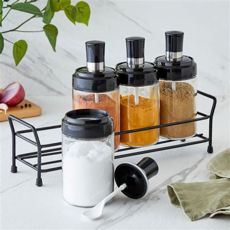 Buy Corsica Essentials Set of 4 Glass Spice Jars with Stand from ...