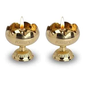 POSHIFY Tamatar Nanda Diya (Pack of 2) - Handcrafted Brass Oil Lamp for ...