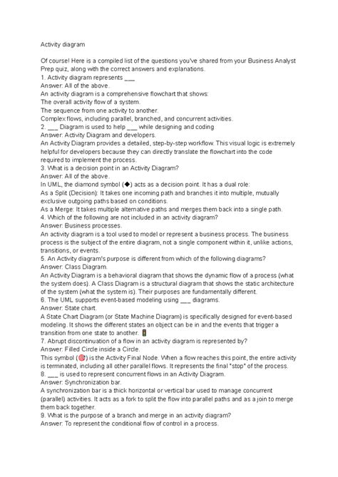 Activity Diagram Notes for Business Analyst Prep Quiz - Studocu