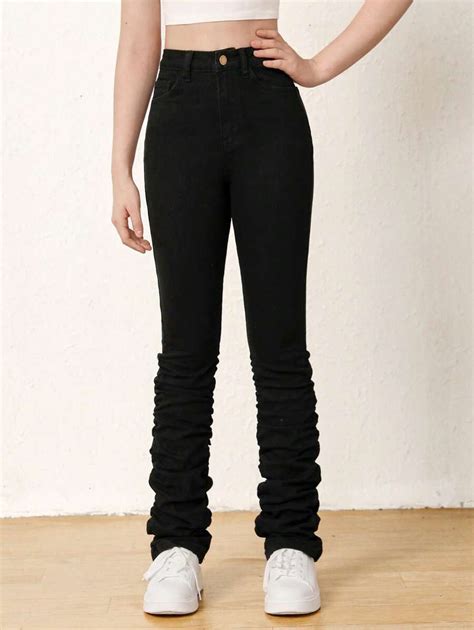 SHEIN Teen Girl Solid Stacked Jeans | SHEIN USA