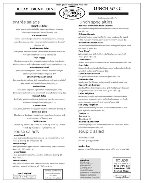 Menu for The Neighbors Place, Lynchburg, VA - Restaurantji