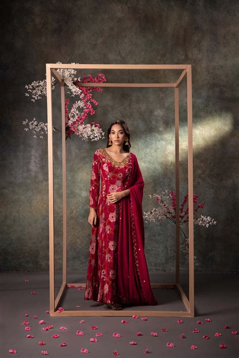 Pink Printed Anarkali And Dupatta Set With Embroidery – Mehak Murpana