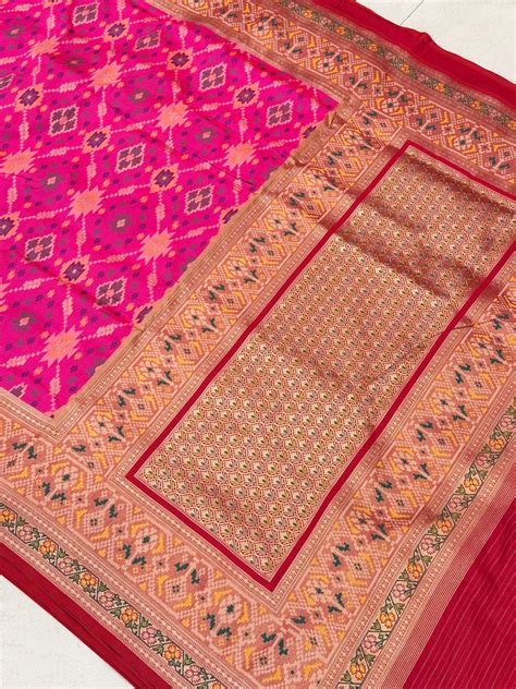 Rani Pink Ikat Patola Banarasi Weaved Jaal Saree
