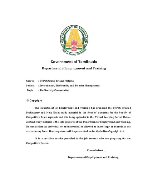 TNPSC Group I Mains: Biodiversity Conservation Study Material - Studocu