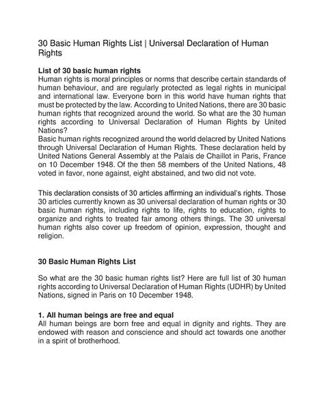 30 basic human rights list english - 30 Basic Human Rights List ...
