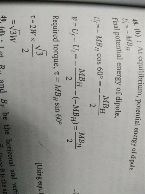 The work done in turning a magnet of magnetic moment m by an angle of ...