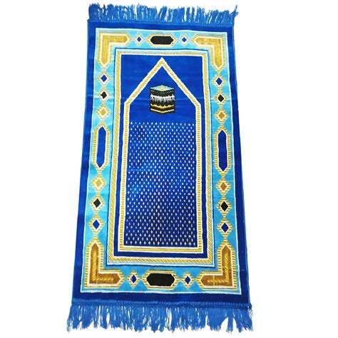 Islamic Prayer Rug Padded Sajadah in Velvet Kaaba Blue - ShopiPersia