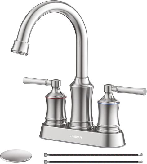 Brushed Nickel 4 Inch Centerset Bathroom Sink Faucet with Pop-up Drain ...