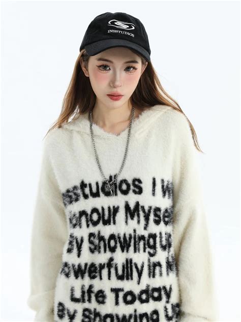 [INSstudios] LETTER LOGO MOHAIR HOODEDS ST529 – stepblock
