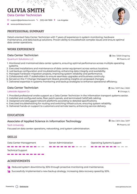 10+ Data Center Technician Resume Samples & Templates for 2025