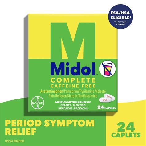 Midol Complete Caffeine Free Menstrual Pain Relief Caplets, 24 count ...