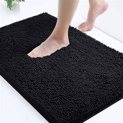 RUN HELIX Chenille Bath Mat Non Slip, Black Bathroom Mat 40x60 cm ...