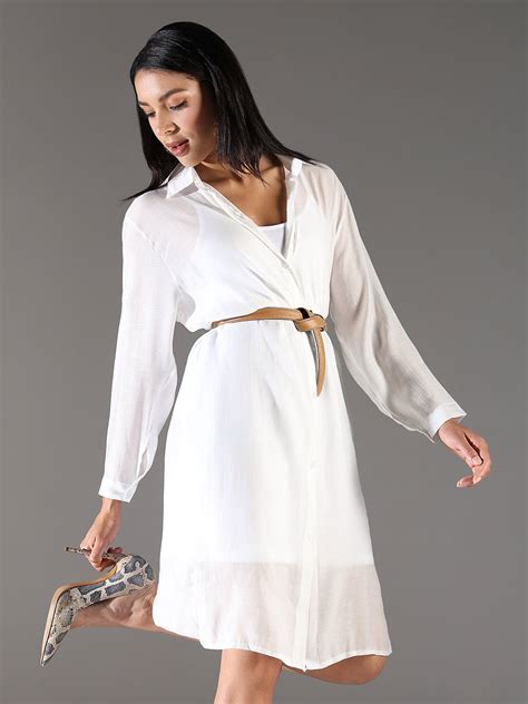 SHOWOFF Classic Women's White Solid Shirt Dress