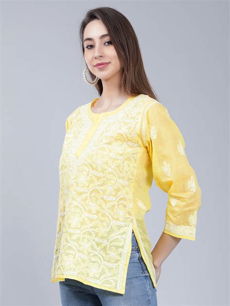 Seva Chikan Hand Embroidered Terivoil Cotton Lucknowi Chikan Top