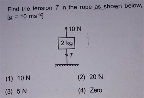 Find the tension T in the rope as shown below,[g= 10 ms-]10 N2 kgWT(1 ...