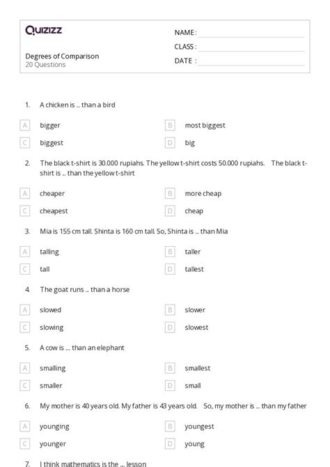 50+ Comparing Measurement worksheets for 8th Class on Quizizz | Free ...