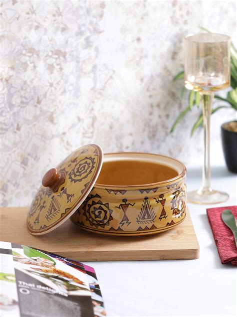 VarEesha Brown Warli Ceramic Serving Bowl with Lid : Amazon.in: Home ...